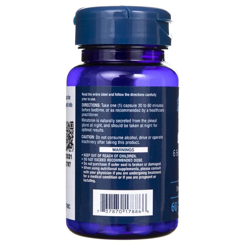 LIFE EXTENSION melatonīns, 6 stundu iedarbība, 750 mikrogrami – 60 tabletes
