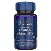 LIFE EXTENSION bioaktīvie folāti un B12 vitamīns – 90 kapsulas