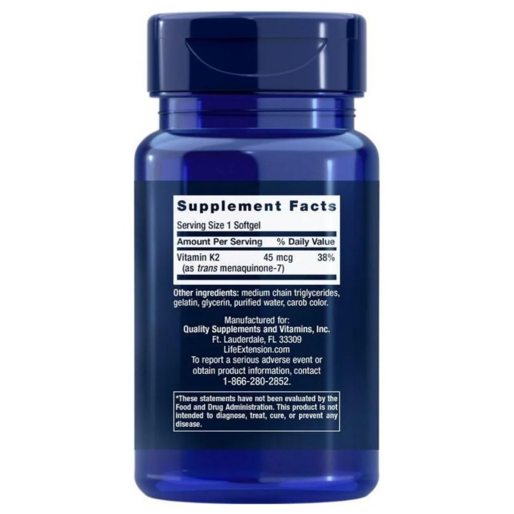 LIFE EXTENSION mazas devas K2 vitamīns (MK-7) 45 mcg - 90 kapsulas