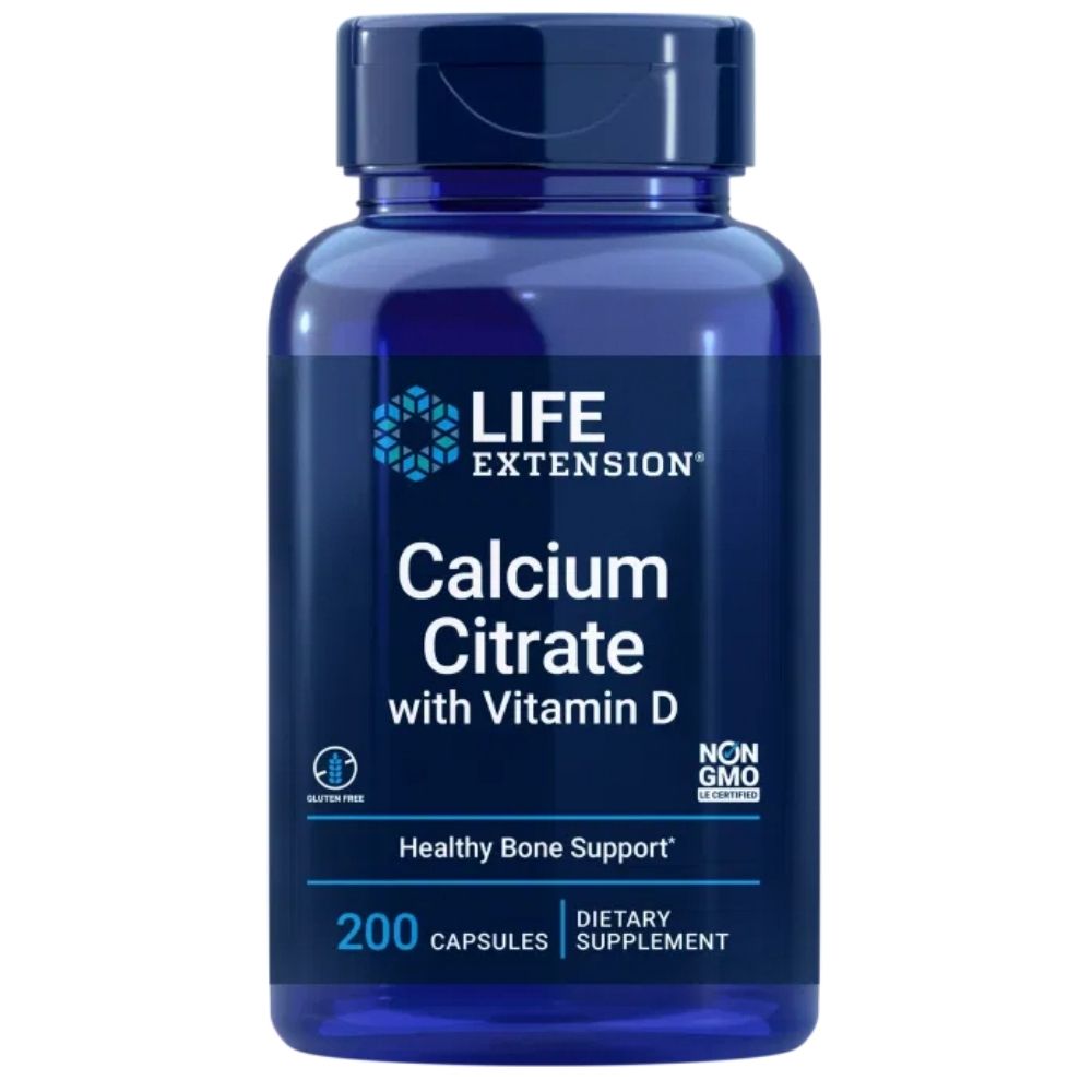 LIFE EXTENSION kalcija citrāts + D vitamīns - 200 kapsulas