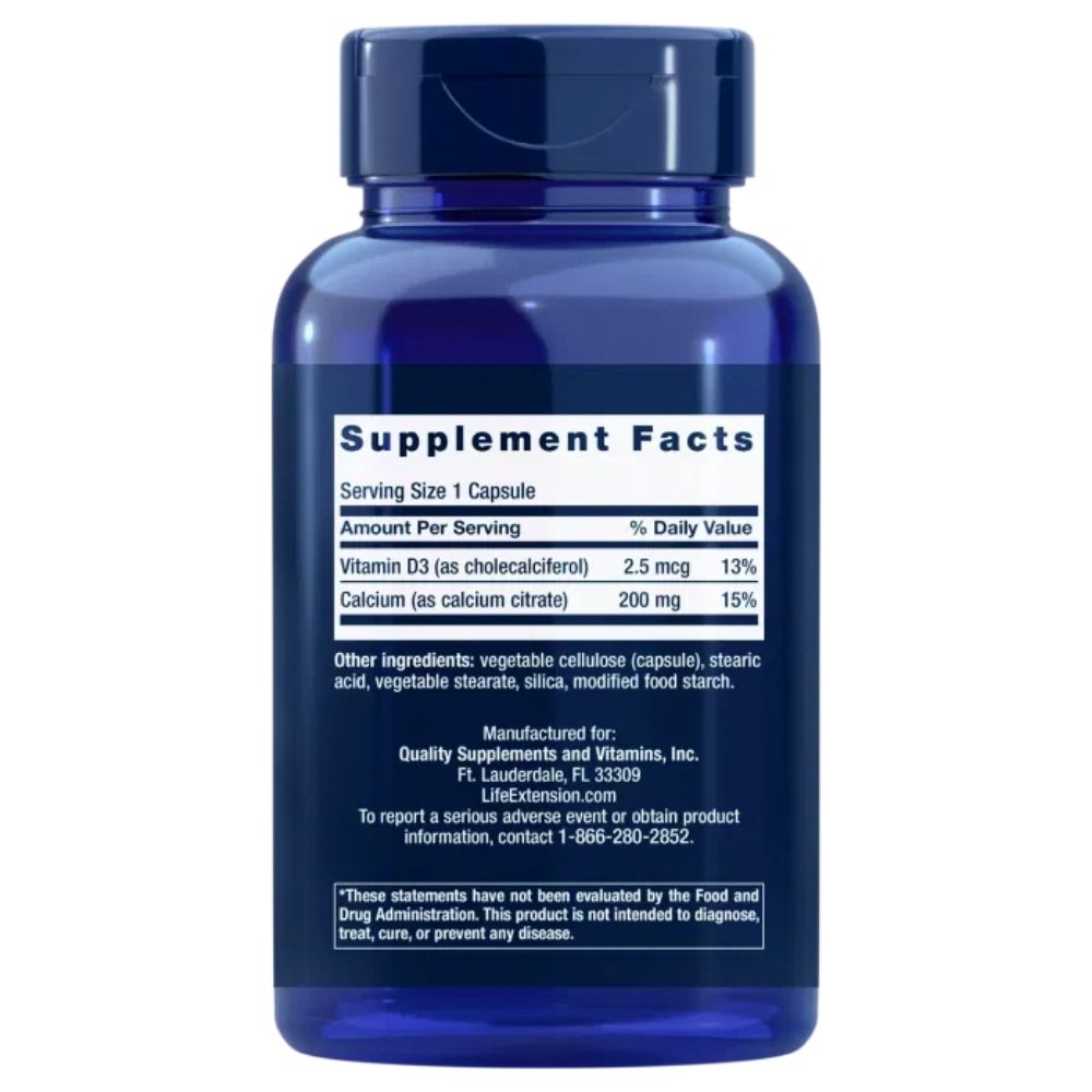 LIFE EXTENSION kalcija citrāts + D vitamīns - 200 kapsulas