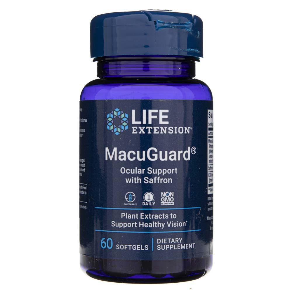 LIFE EXTENSION MacuGuard® acu atbalsts ar safrānu – 60 kapsulas