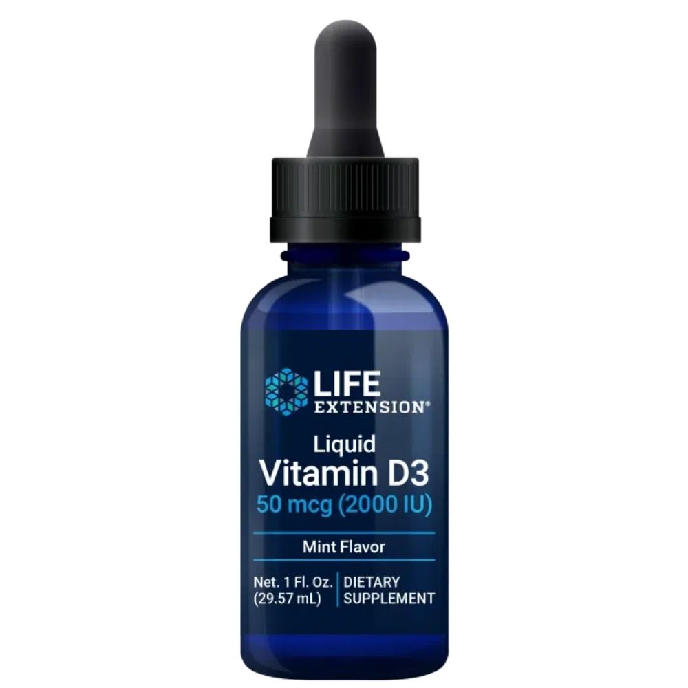 LIFE EXTENSION D3 vitamīns 2000 IU pilieni ar piparmētru - 29,57 ml