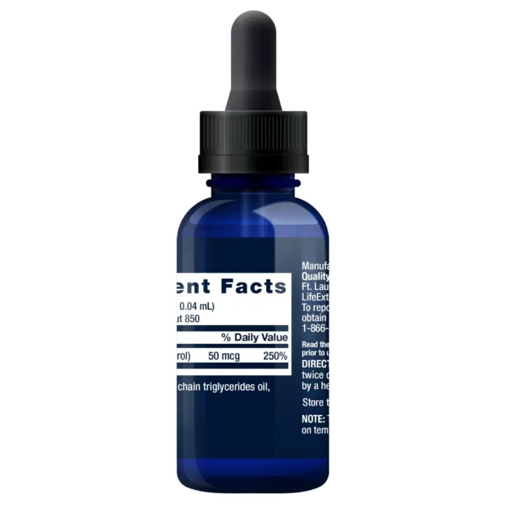 LIFE EXTENSION D3 vitamīns 2000 IU pilieni ar piparmētru - 29,57 ml