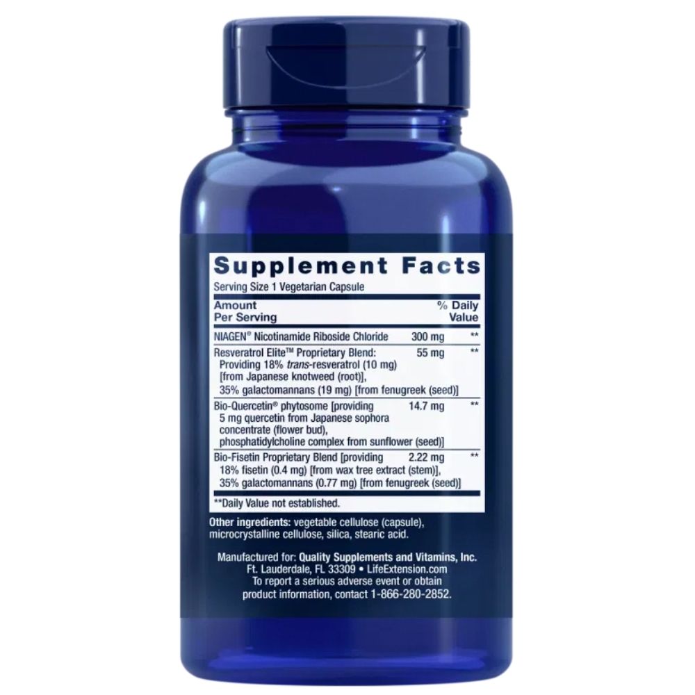 LIFE EXTENSION NAD+ Cell Regenerator™“ un Resveratrol Elite™ 300 mg – 30 kapsulas