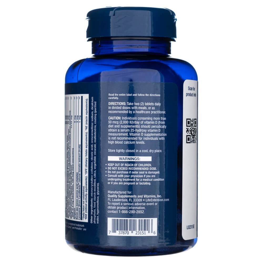 LIFE EXTENSION Divu tablešu dienā multivitamīni – 120 tabletes