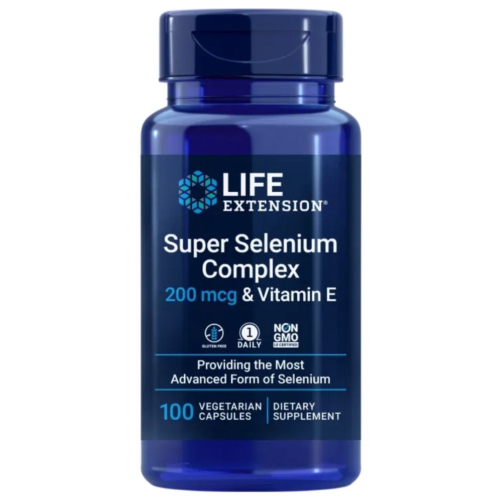 LIFE EXTENSION selēna komplekss 200 mkg un E vitamīns – 100 kapsulas