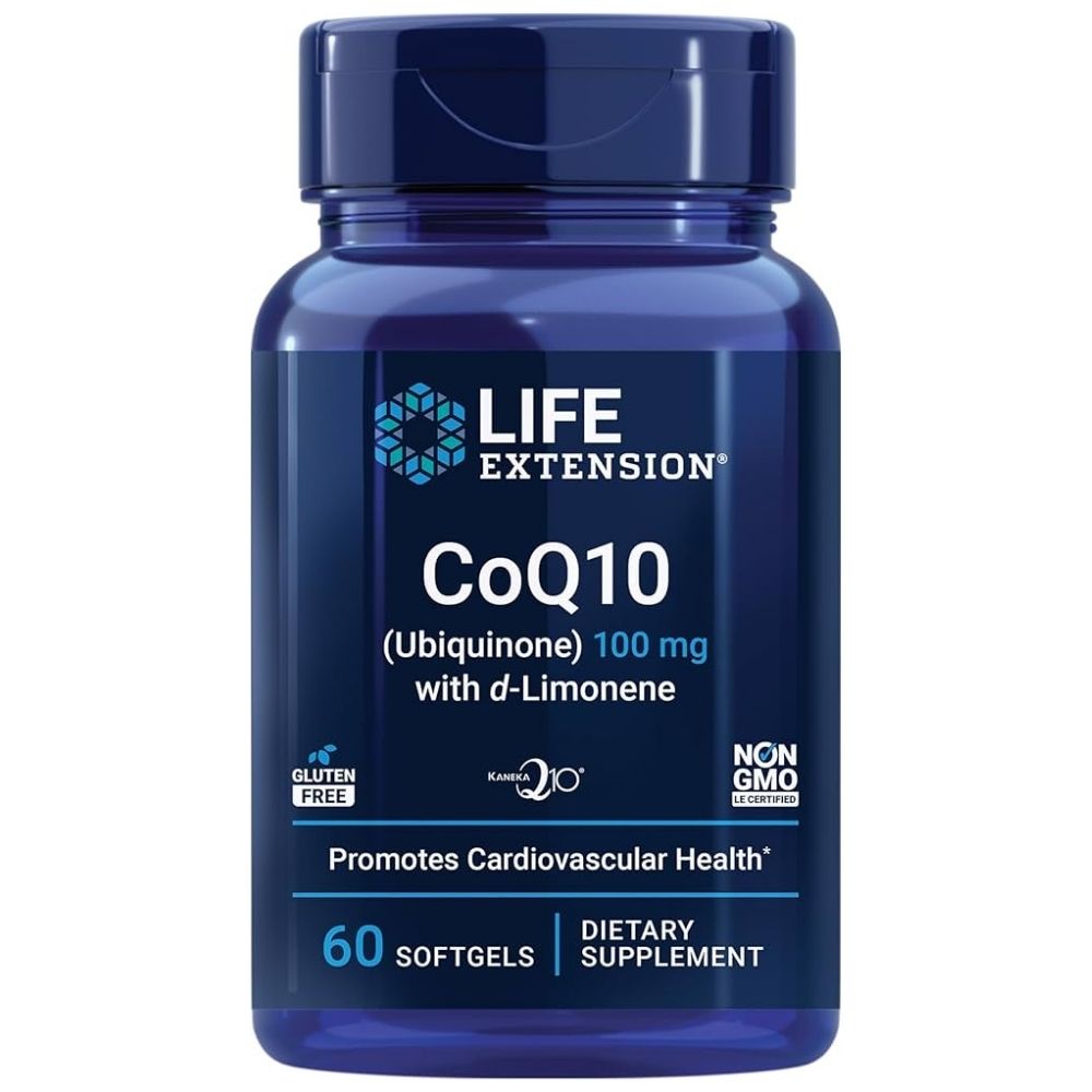 LIFE EXTENSION koenzīms Q10 (ubihinons) 100 mg ar D-limonēnu - 60 kapsulas