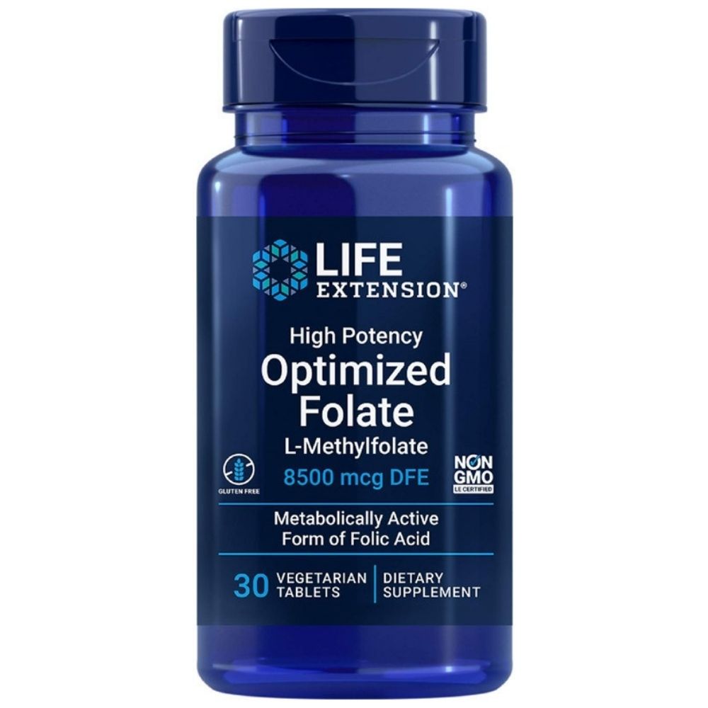LIFE EXTENSION augstas stiprības optimizētais folāts 8500 mcg – 30 tabletes