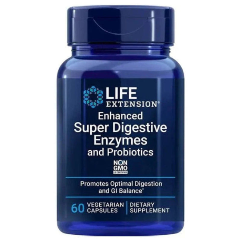 LIFE EXTENSION gremošanas fermenti ar probiotikām — 60 kapsulas