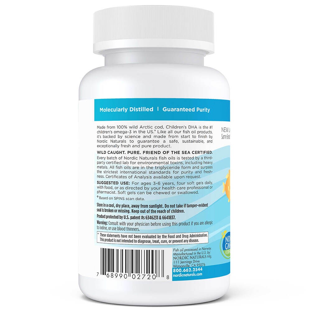 Nordic Naturals bērnu DHA, omega-3 250 mg bērniem, ar zemeņu garšu – 360 mini mīkstās želejas kapsulas
