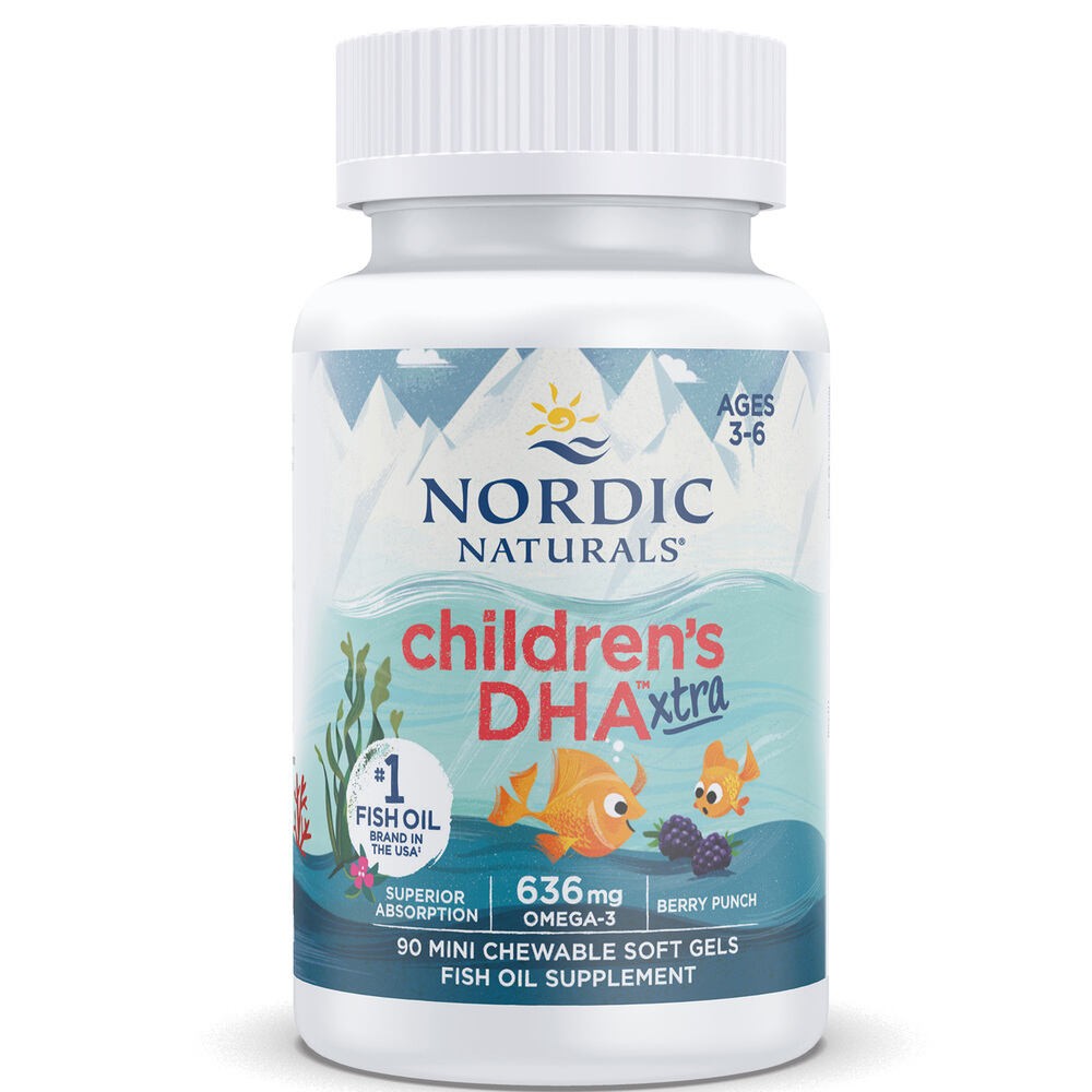„Nordic Naturals” bērnu DHA Xtra kapsulas 636 mg, ogu garša – 90 mīkstās kapsulas