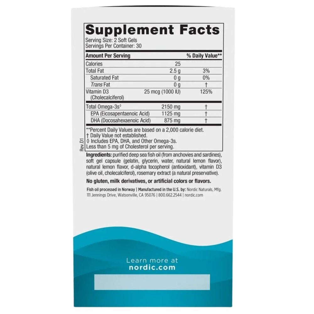 Nordic Naturals Ultimate Omega-D3 2X, ar citronu garšu – 60 kapsulas