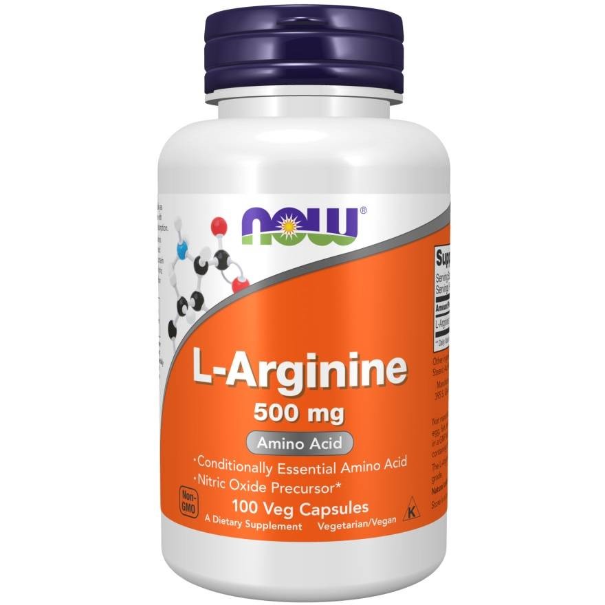 NOW FOODS L-arginīns 500 mg – 100 kapsulas