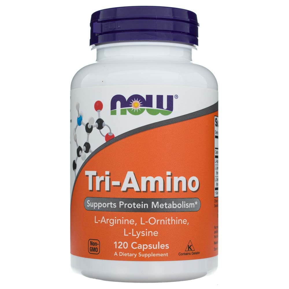 NOW FOODS Tri-Amino (L-arginīns, L-ornitīns, L-lizīns) – 120 kapsulas