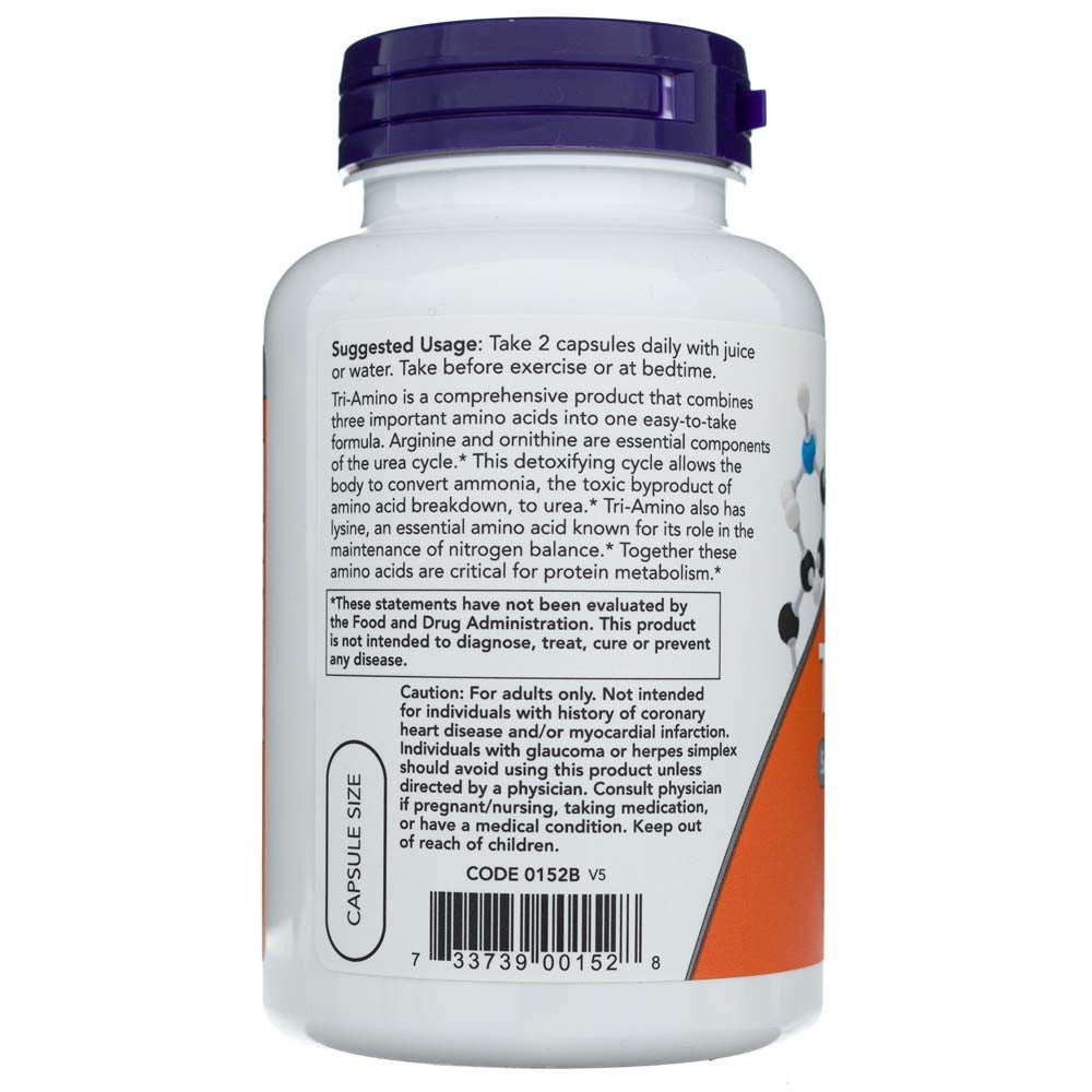 NOW FOODS Tri-Amino (L-arginīns, L-ornitīns, L-lizīns) – 120 kapsulas