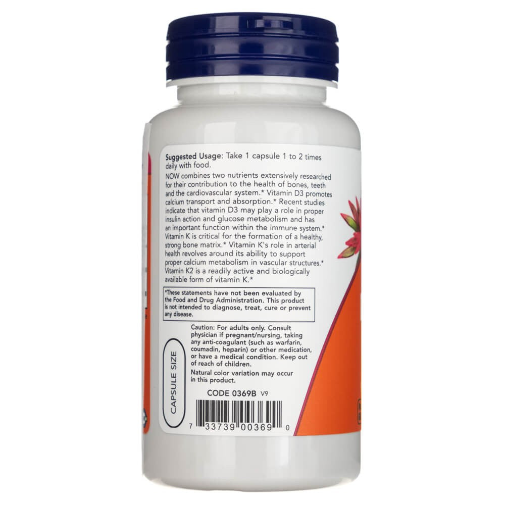 NOW FOODS vitamīni D-3 un K-2 – 120 kapsulas
