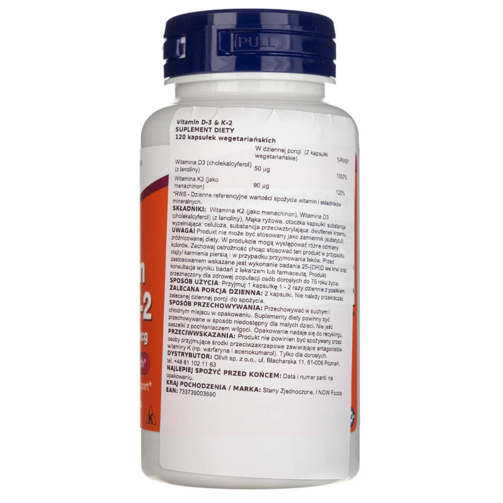 NOW FOODS vitamīni D-3 un K-2 – 120 kapsulas