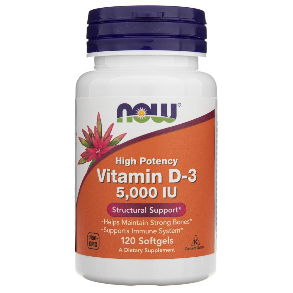 NOW FOODS D3 vitamīns 5000 IU – 120 kapsulas