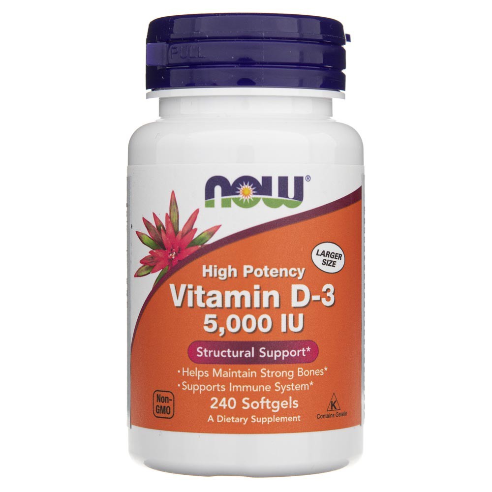 NOW FOODS D3 vitamīns 5000 IU – 240 kapsulas