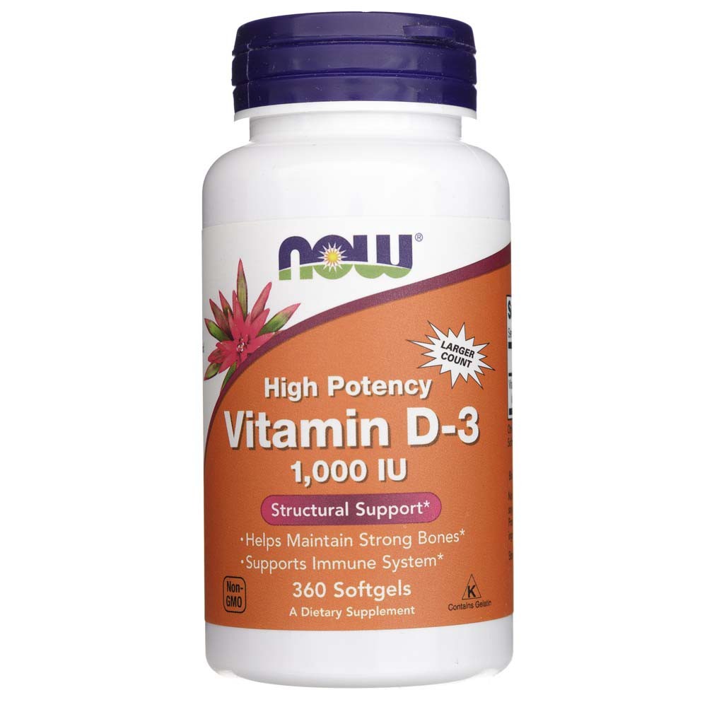 NOW FOODS vitamīns D3 1000 SV – 360 kapsulas