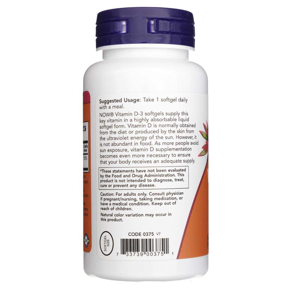 NOW FOODS vitamīns D3 1000 SV – 360 kapsulas