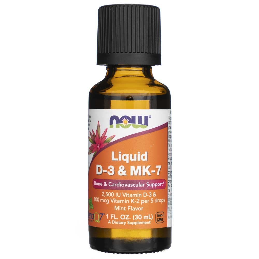 NOW FOODS šķidrais D3 un K2 MK-7 vitamīns – 30 ml