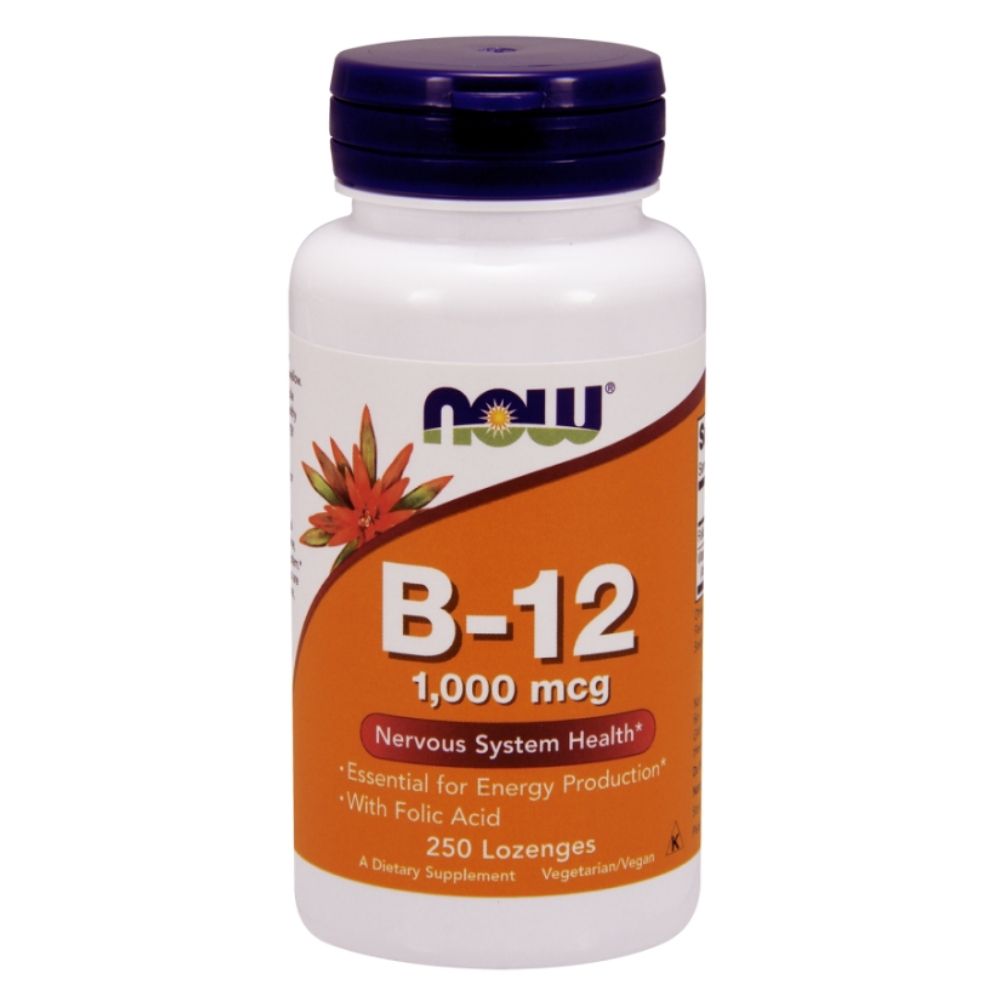 NOW FOODS B12 vitamīns 500 mkg + folijskābe 50 mkg – 250 pastilas