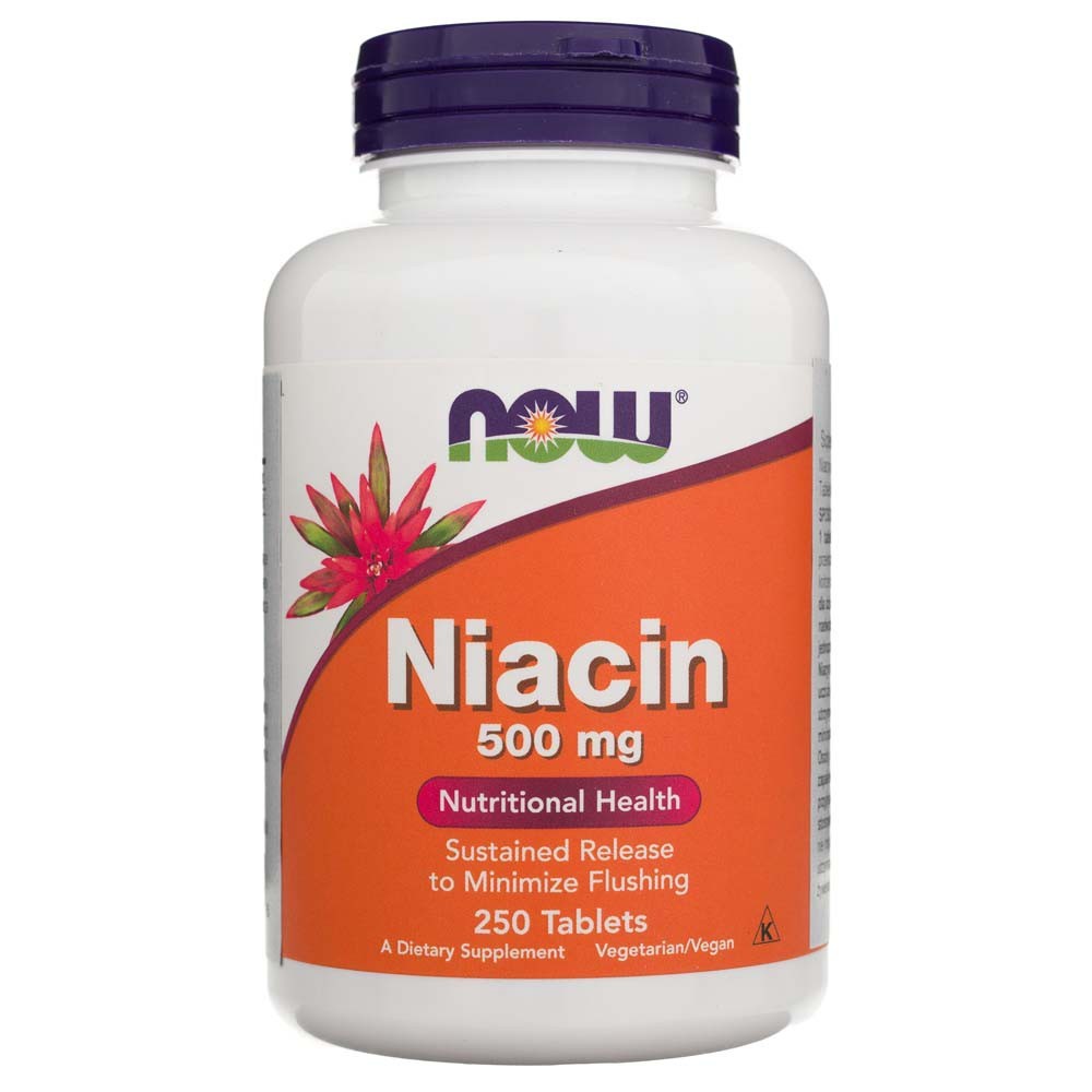 NOW FOODS niacīns 500 mg – 250 tabletes