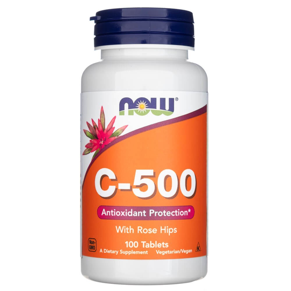 NOW FOODS C-500 vitamīns ar mežrozītēm – 100 tabletes