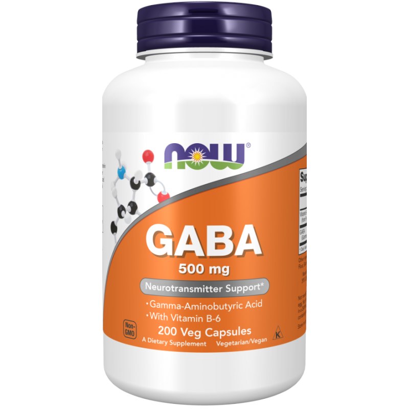 NOW FOODS GABA 500 mg ar B6 vitamīnu – 200 kapsulas