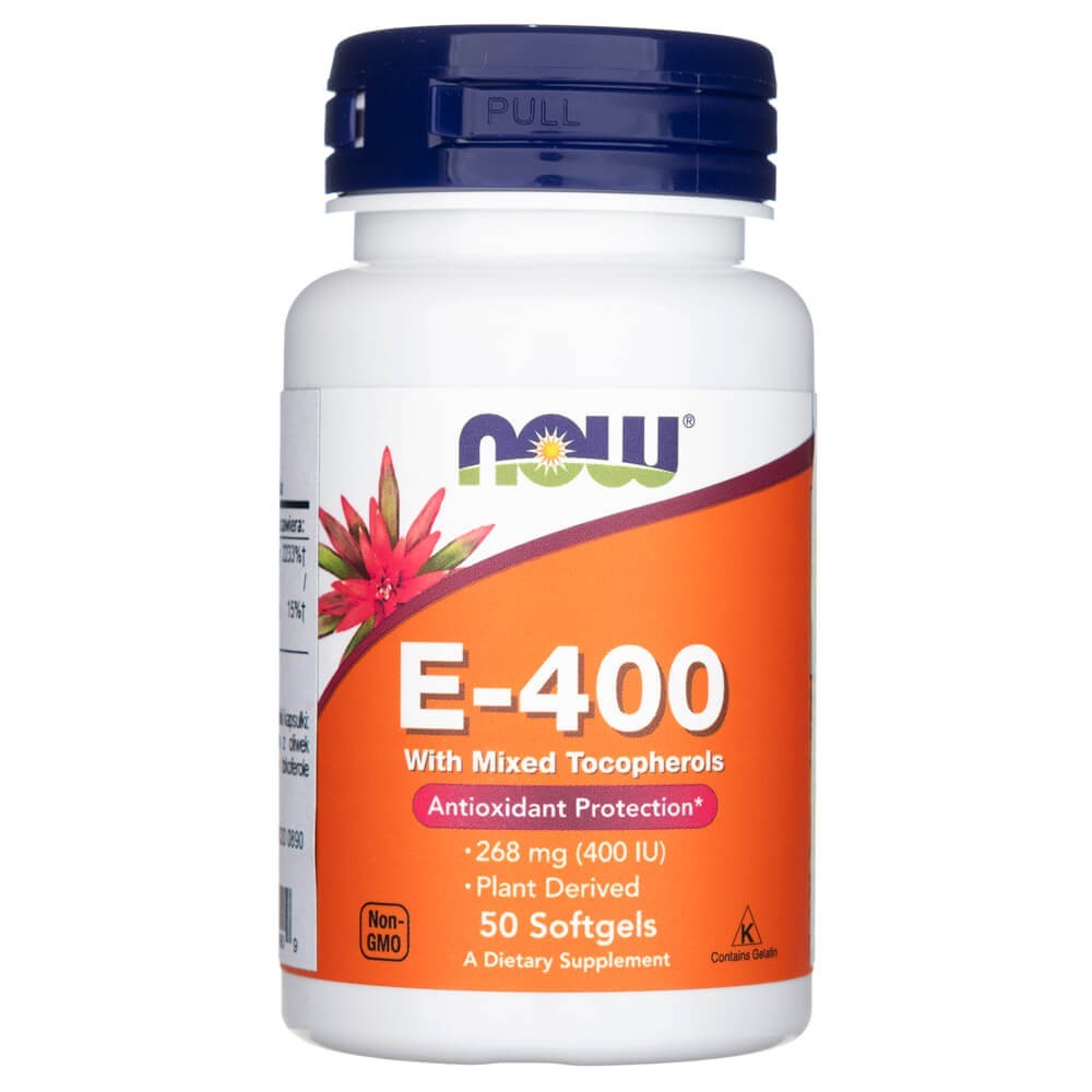 NOW FOODS E-400 vitamīns ar jauktiem tokoferoliem – 50 kapsulas