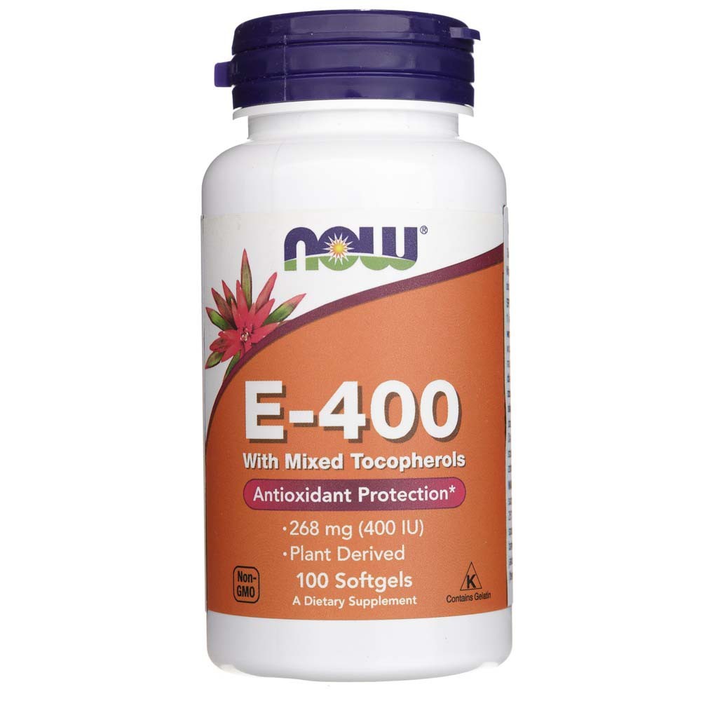 NOW FOODS E-400 vitamīns ar jauktiem tokoferoliem – 100 kapsulas