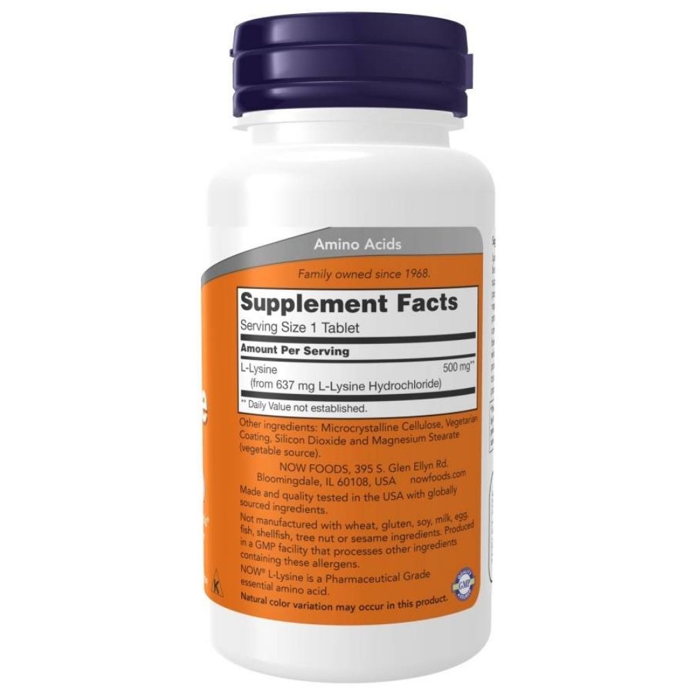 NOW FOODS L-lizīns 500 mg – 250 tabletes