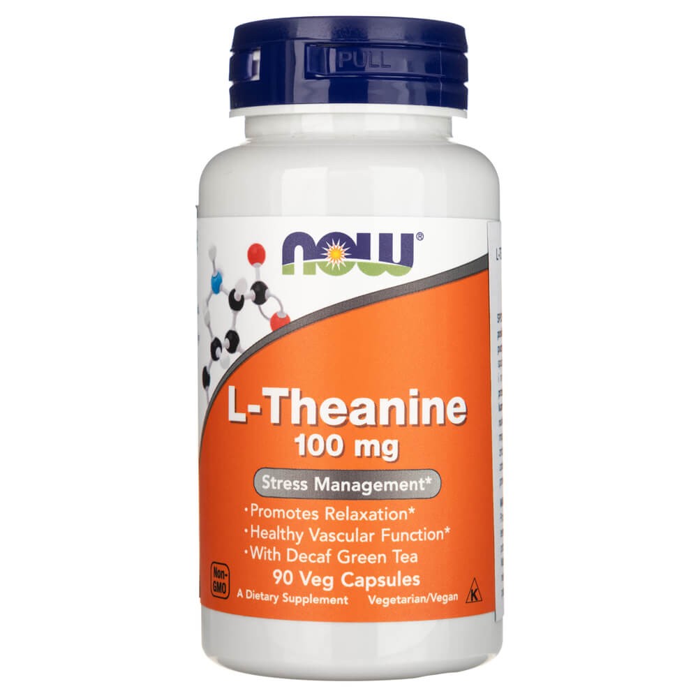 NOW FOODS L-theanine 100 mg ar zaļo tēju – 90 kapsulas