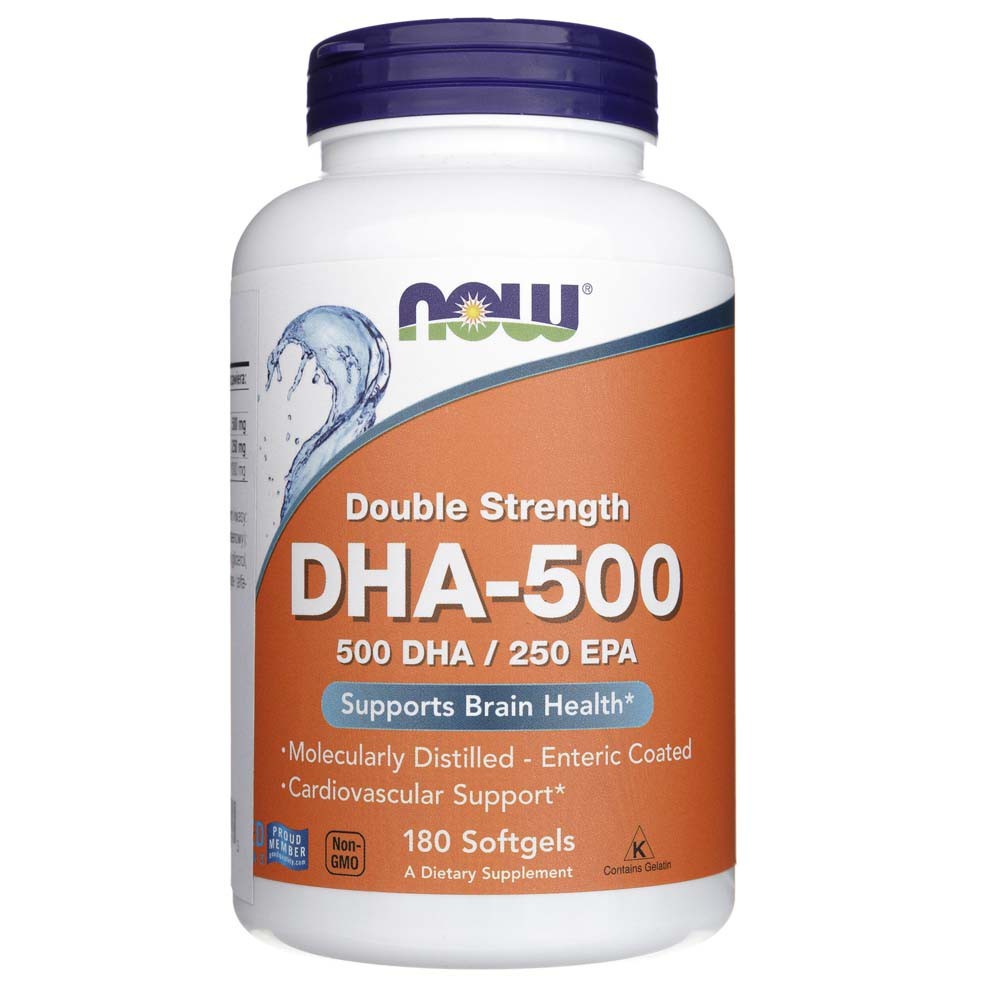 NOW FOODS DHA-500 divkāršs stiprums – 180 kapsulas