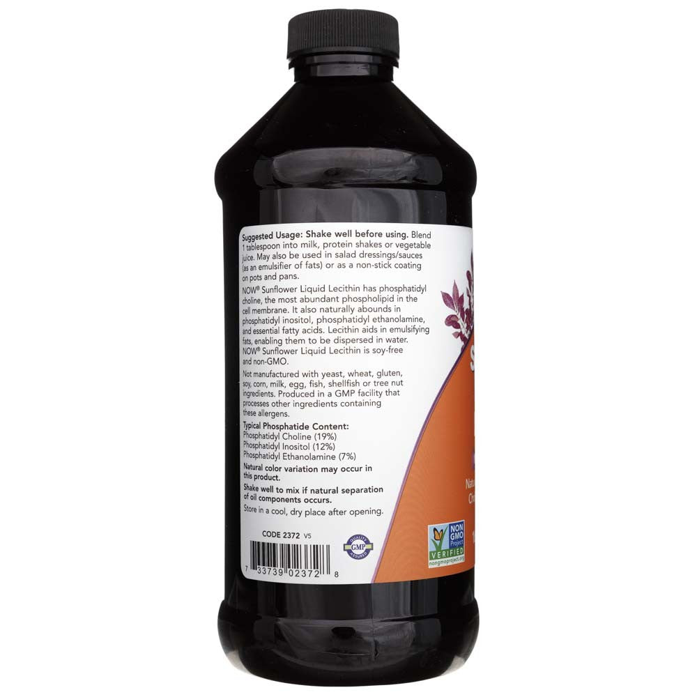 NOW FOODS šķidrais saulespuķu lecitīns – 473 ml
