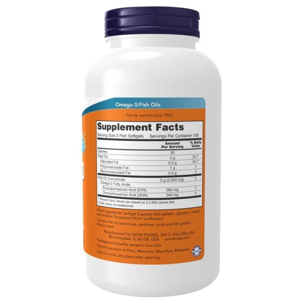 NOW FOODS Omega-3 zivju eļļa – 200 kapsulas