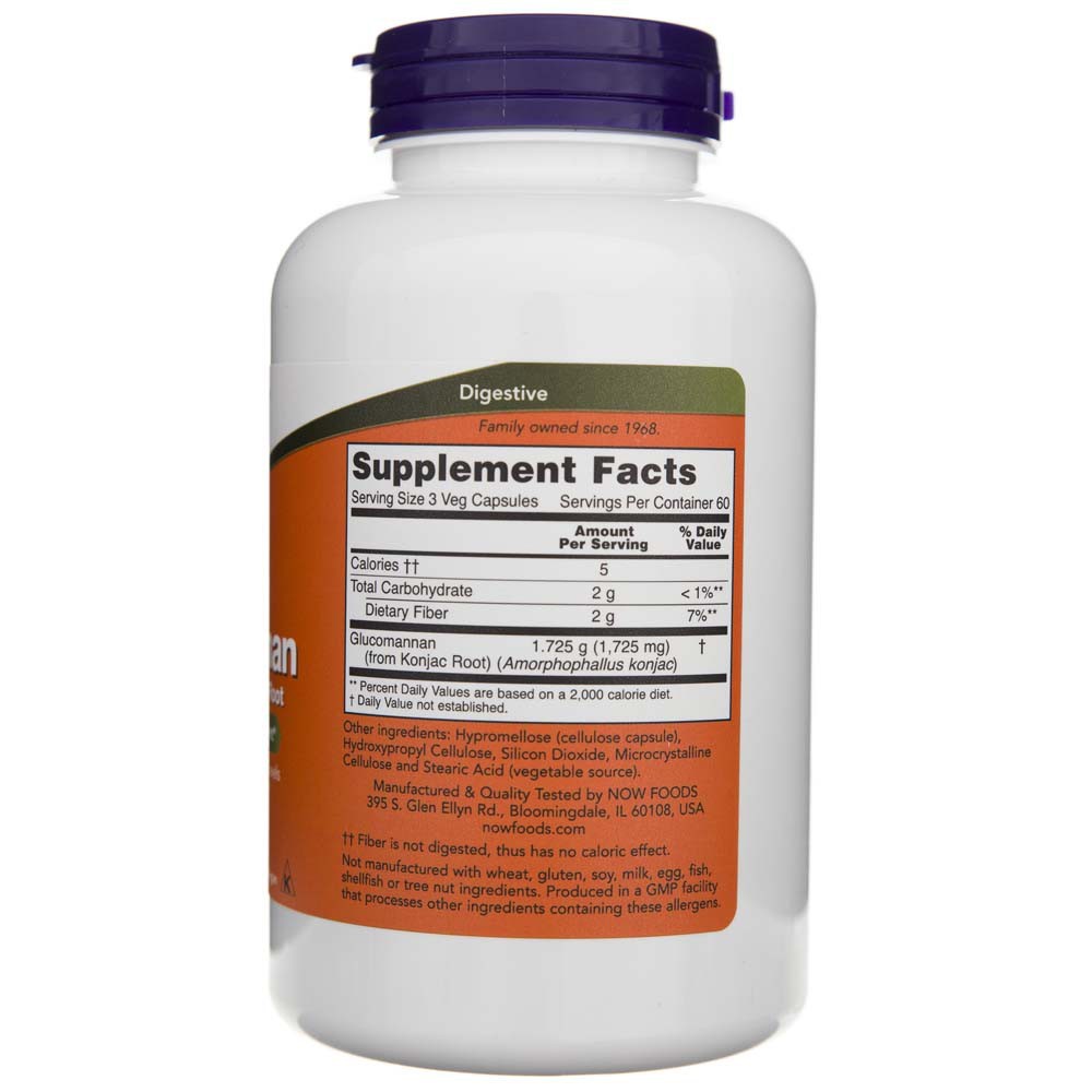 NOW FOODS glikomannāns 575 mg – 180 kapsulas
