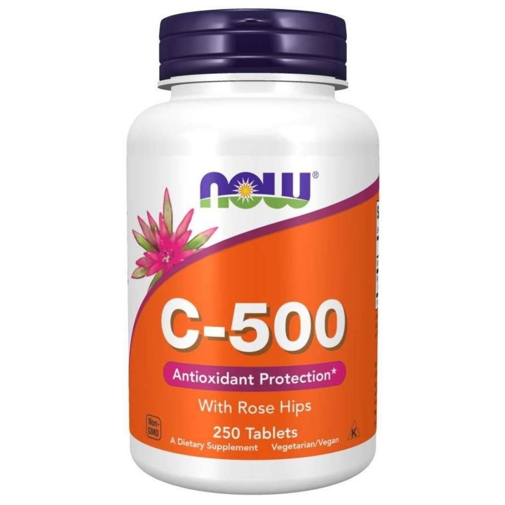 NOW FOODS C vitamīns 500 mg ar mežrozītēm – 250 tabletes