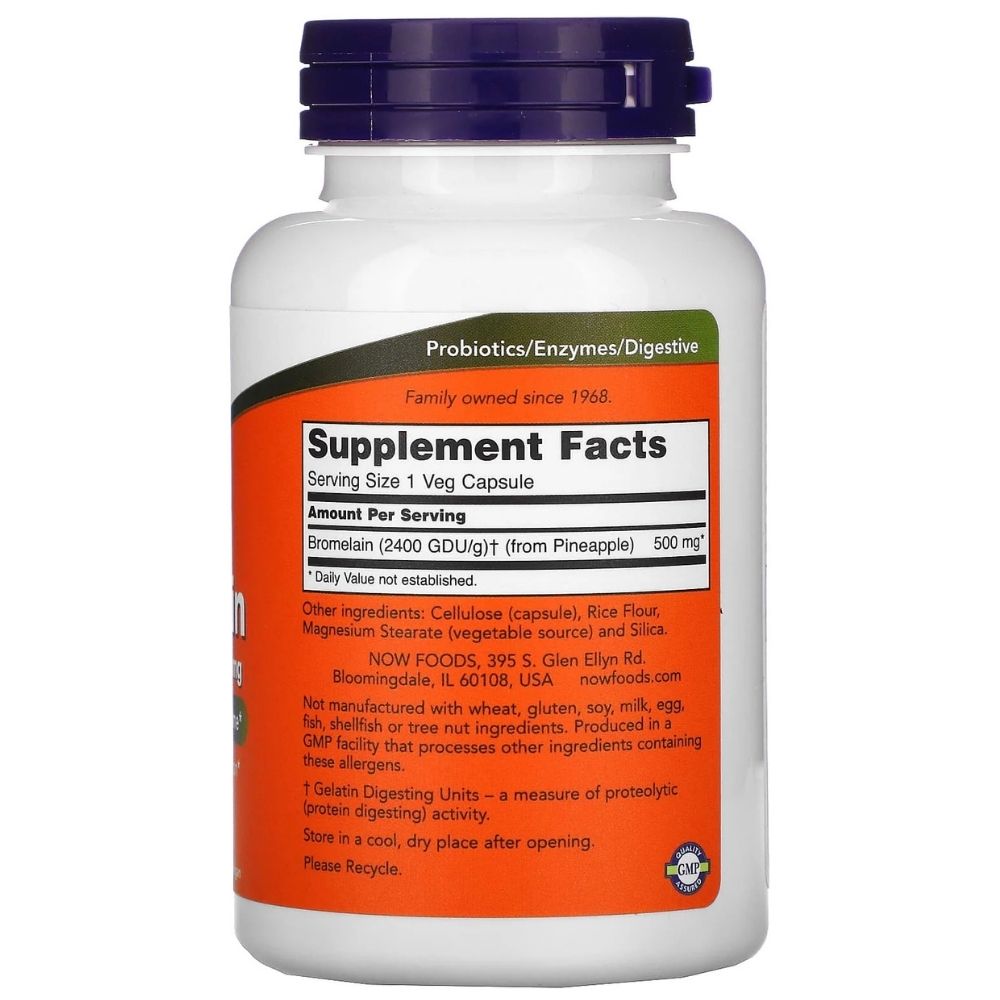 NOW FOODS Bromelīns 500 mg, 2400 GDU/g – 120 kapsulas