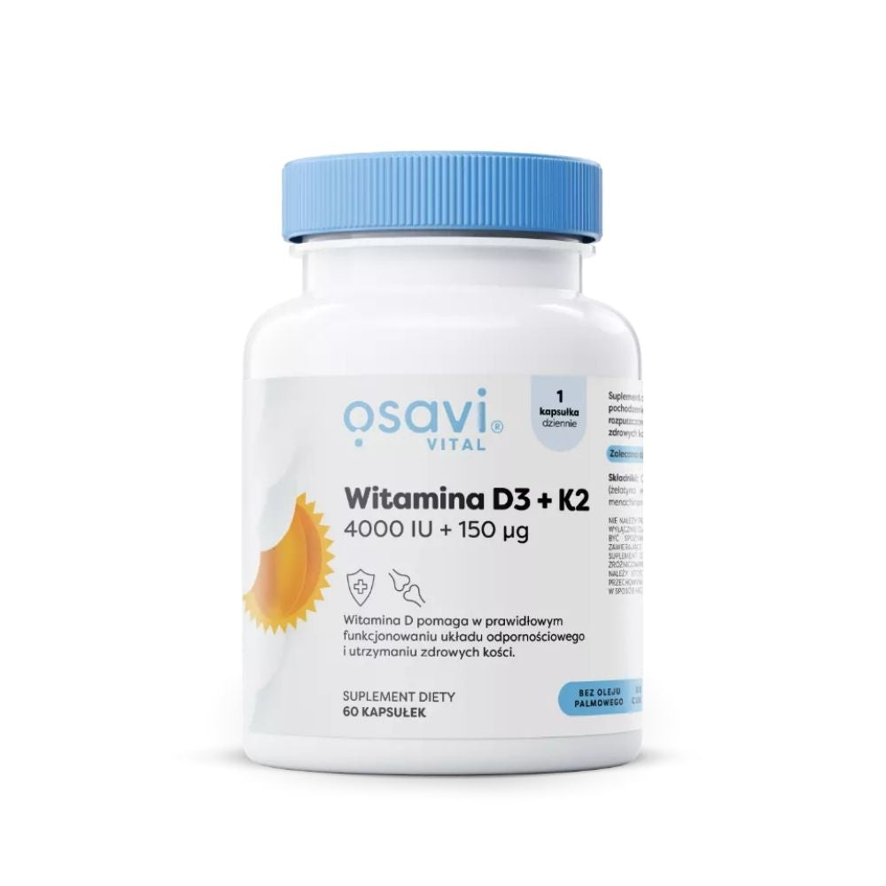 Osavi D3 + K2 vitamīns, 4000 SV + 150 µg - 60 kapsulas