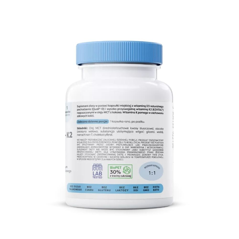 Osavi D3 + K2 vitamīns, 4000 SV + 150 µg - 60 kapsulas