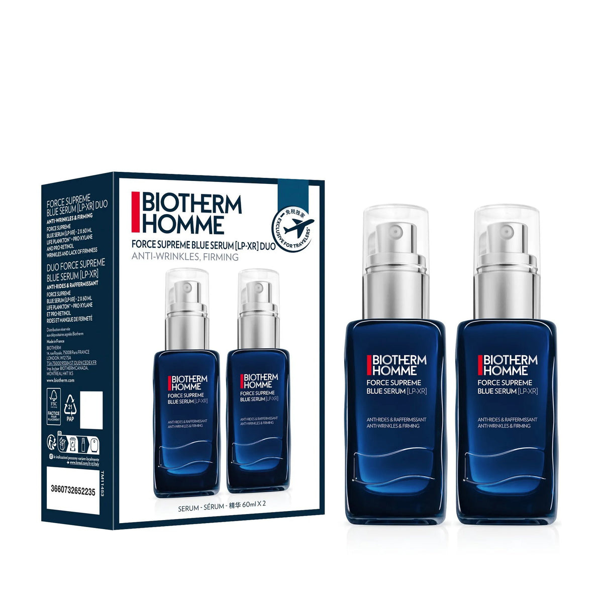 Dviejų dalių rinkinys, Biotherm, Force Superme Blue, Senėjimą stabdantis, Dieninis, Serumas, Veidui, 2 vnt., 60 ml