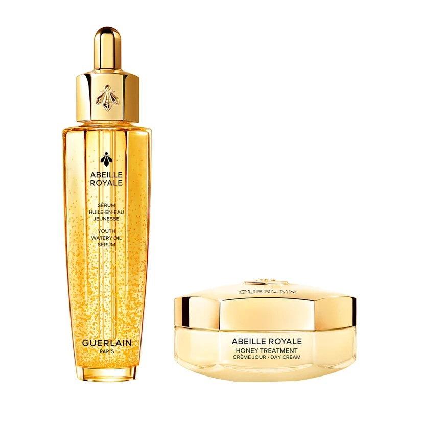 Guerlain komplekts: Abeille Royale pretnovecošanās dienas krēms sejai, 50 ml + Abeille Royale Youth Watery Oil atjaunojošs ikdienas serums sejai, 50 ml