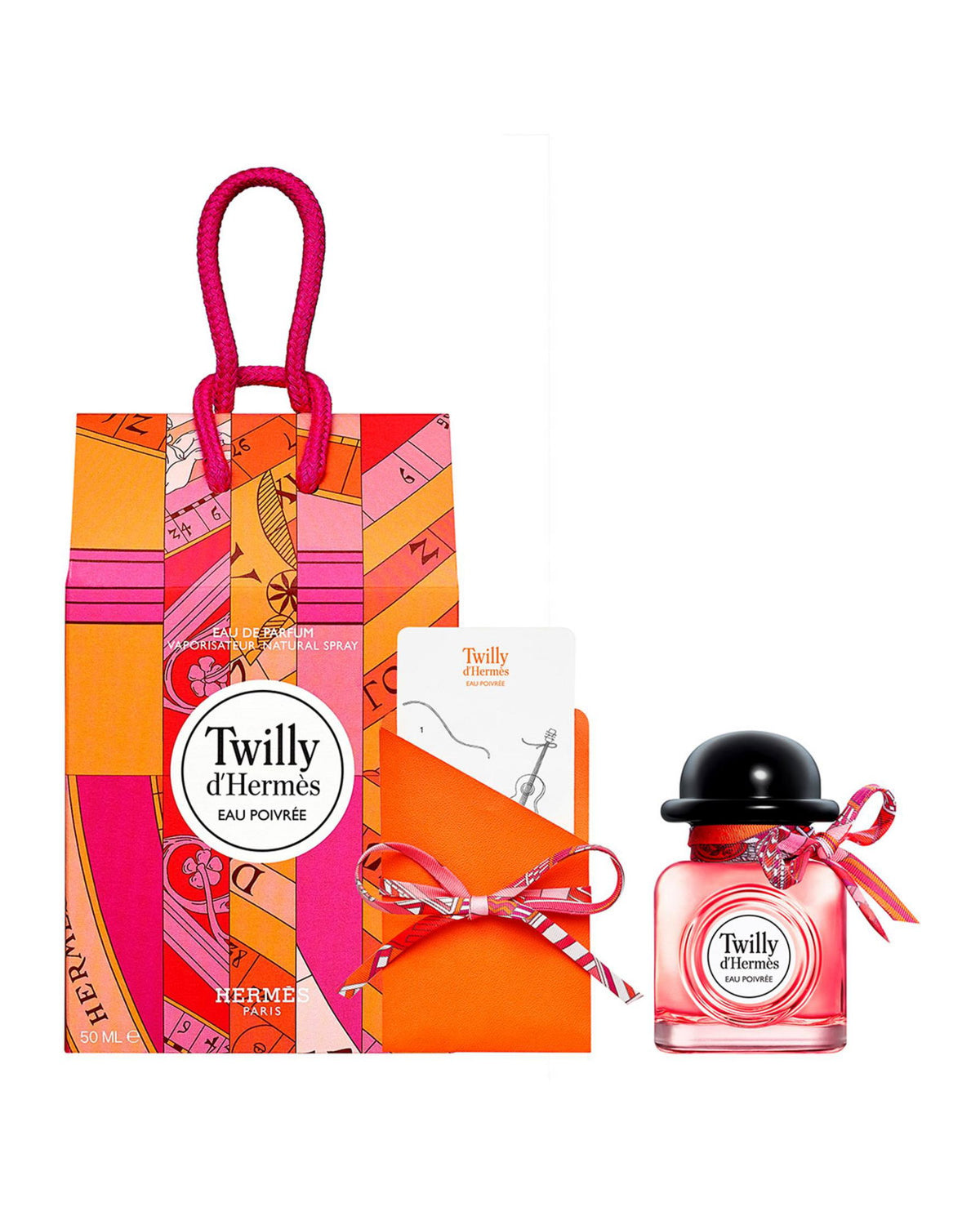 Komplekts Hermès: Twilly d’Hermès Eau Poivrée, parfimērijas ūdens, sievietēm, 50 ml + Twilly d’Hermès Eau Poivrée lakati un šalles