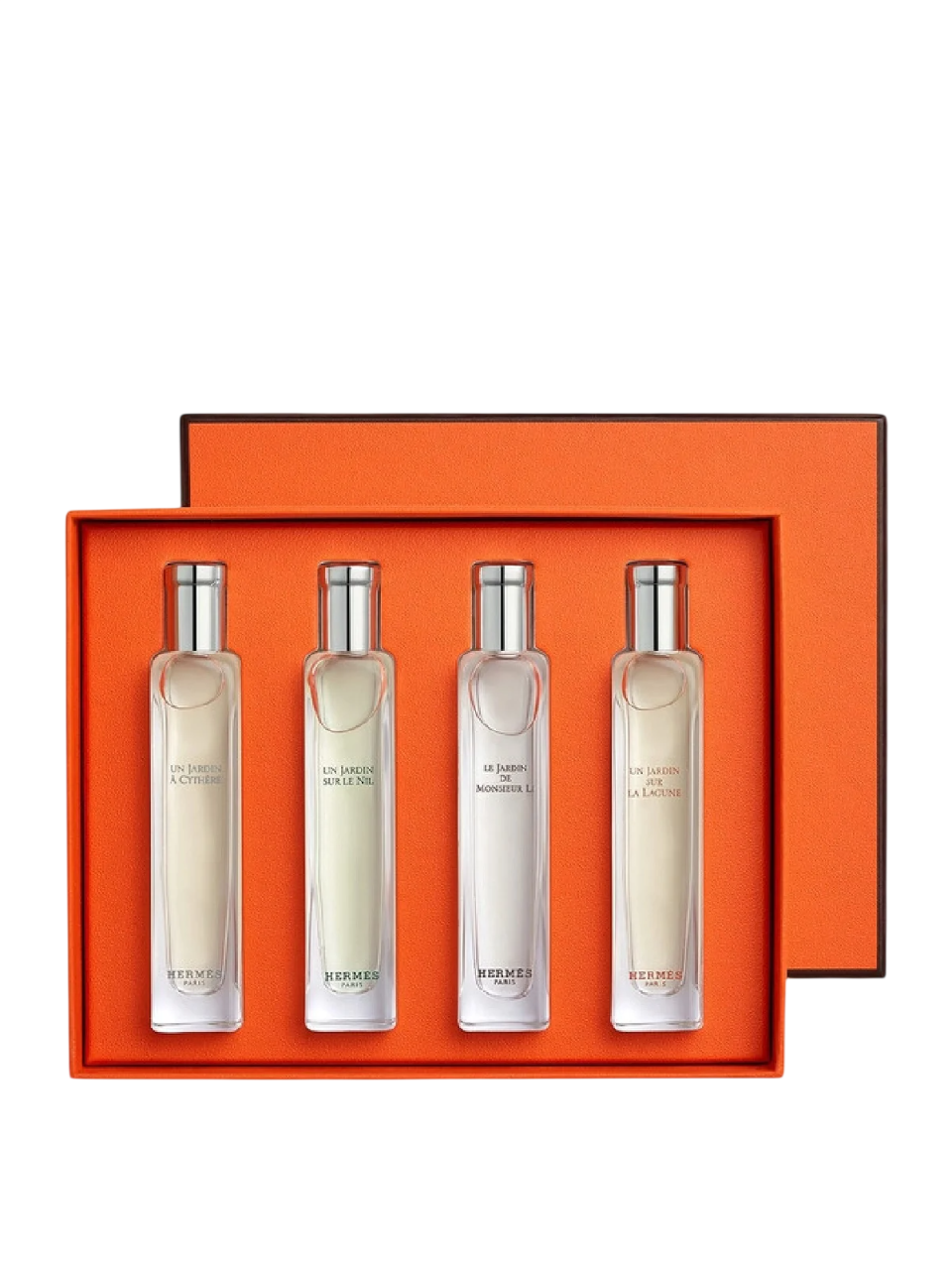 Komplekts Hermes: Un Jardin A Cythere, Eau De Toilette, Unisex, 15 ml + Un Jardin Sur Le Nil, Eau De Toilette, Unisex, 15 ml + Le Jardin de Monsieur Li, Eau De Toilette, sievietēm, 15 ml + Un Jardin Sur La Lagune, Eau De Toilette, Unisex, 15 ml
