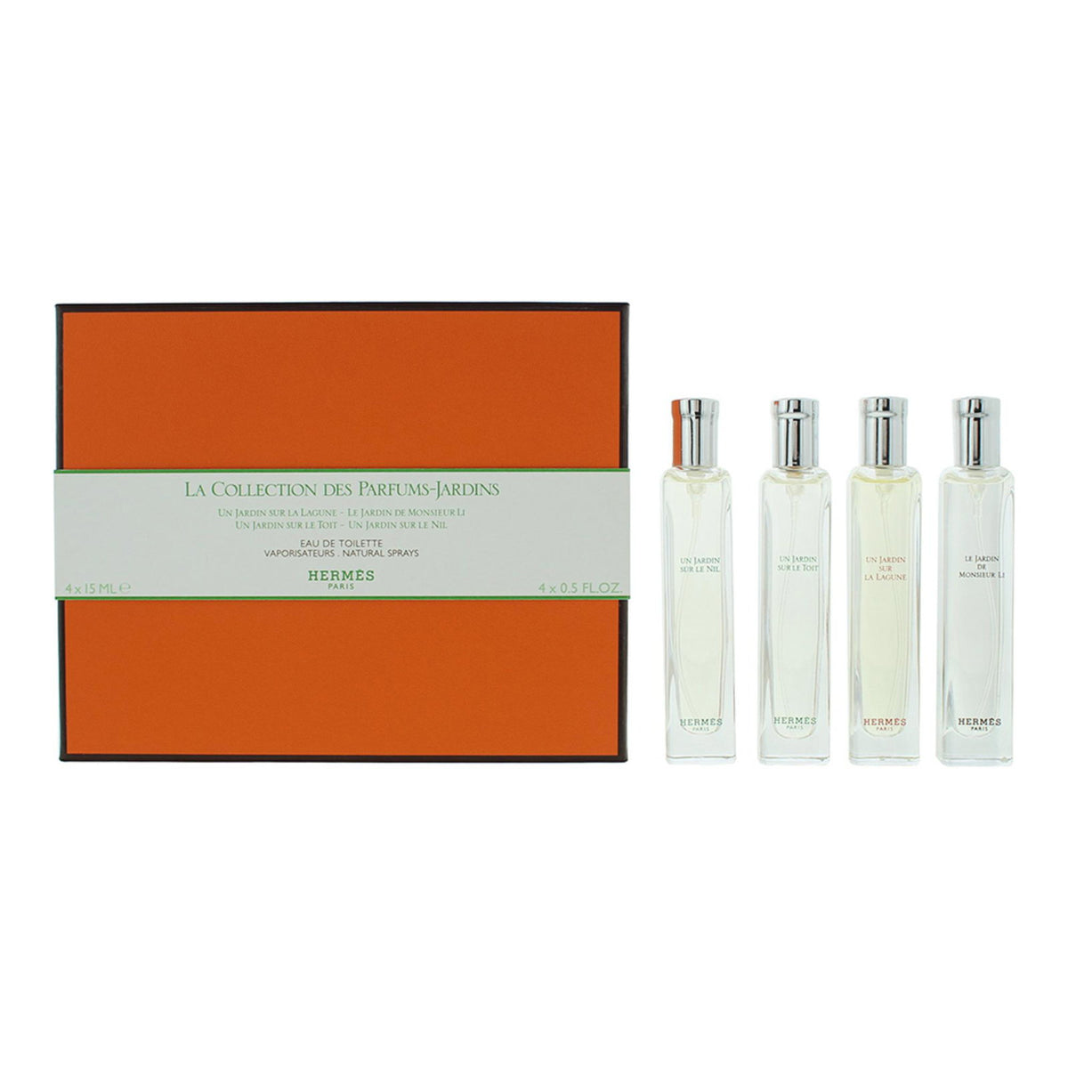 Hermes komplekts: Un Jardin Sur Le Nil, tualetes ūdens, unisex, 15 ml + Un Jardin Sur Le Toit, tualetes ūdens, unisex, 15 ml + Un Jardin Sur La Lagune, tualetes ūdens, unisex, 15 ml + Le Jardin de Monsieur Li, tualetes ūdens, sievietēm, 15 ml