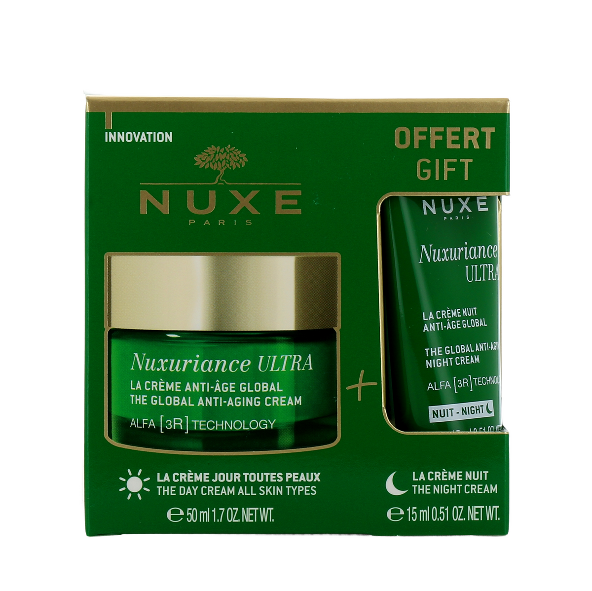 Rinkinys Nuxe: Nuxuriance Ultra veido kremas nuo senėjimo, 50 ml + Nuxuriance Ultra naktinis veido kremas nuo senėjimo, 15 ml