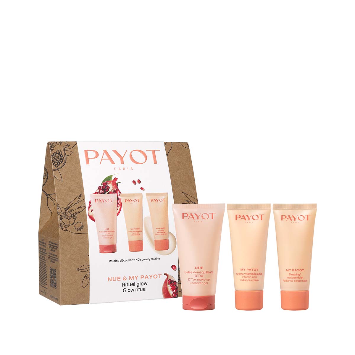 Rinkinys „Payot“: makiažo valiklis gelis, 50 ml + „My Payot“ vitaminų švytėjimą suteikiantis kremas veidui, 30 ml + „My Payot“ skaistinamoji naktinė kaukė, 30 ml